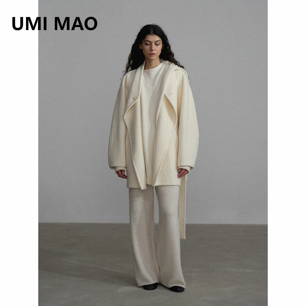 UMI MAO Wool Camel Velvet Feeling One Handed Long Lapel Double-sided Woolen Coat Autumn Jacket Women Casacos Feminino