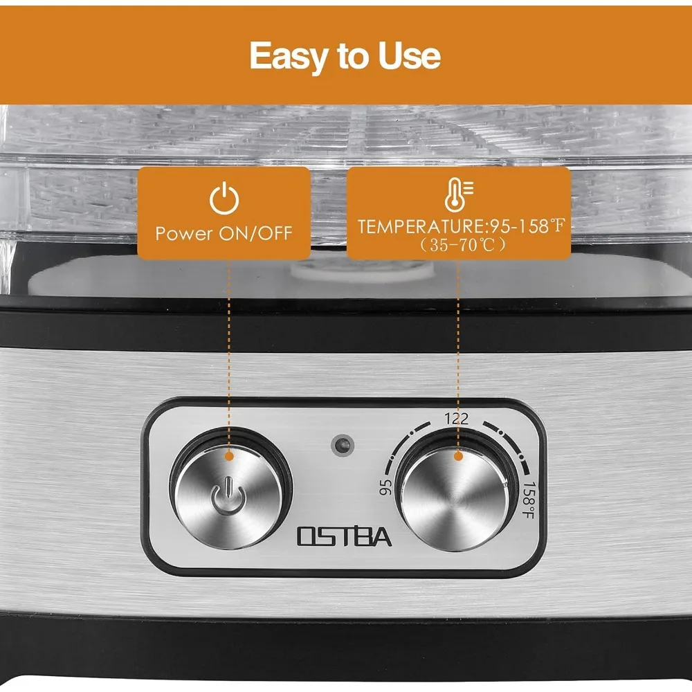 Electric Food Dehydrator with Adjustable Temperature Five Dishwasher Safe Trays 240W Includes Recipe Guide