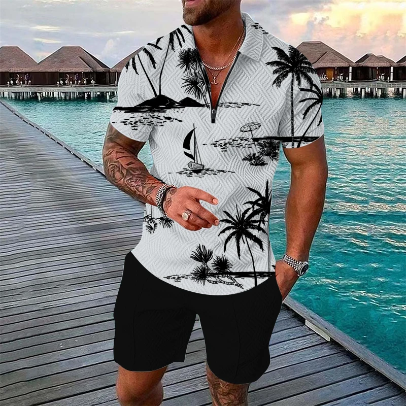 

Гавайский стиль, рубашки поло с 3D принтом, шорты, комплекты для пляжного отдыха, мужская модная спортивная одежда, футболка с короткими рукавами, брюки, мужской комплект оверсайз