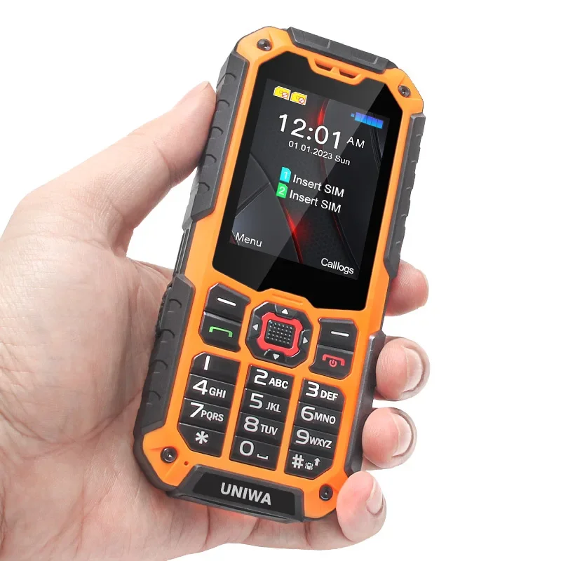 UNIWA S9 4G Feature Phone 2.4Inch Screen IP68 Waterproof Big Loudspeaker Large Buttons LED Light 3000mAh Mobile Phone