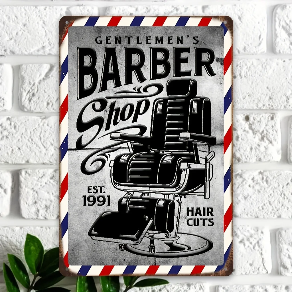 Vintage Style Gentleman'S Barbershop Metal Wall Logo - , Durable Tinplate, Easy to Hang, Perfect for Barbershops, Hair Salons An