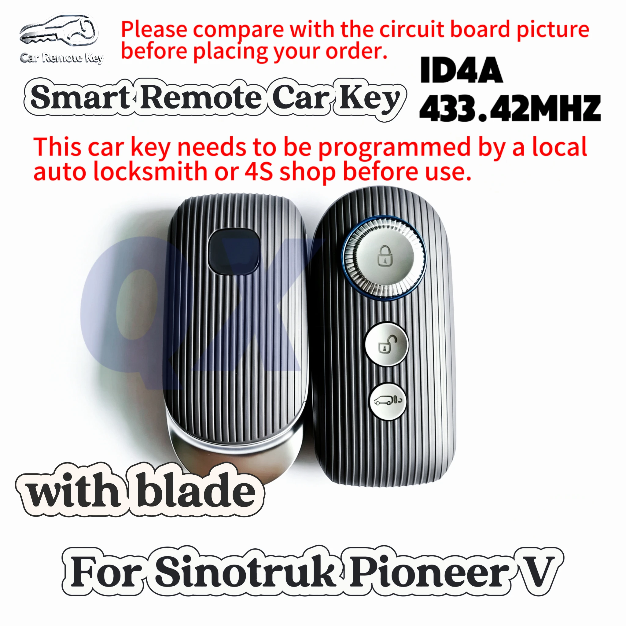 Smart Remote Car Key and shell Compatible For Sinotruk Pioneer V,ID4A 433.42MHz with blade
