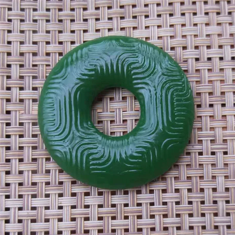 Outer Mongolia Spinach Green Vintage Jade Pendant Men's and Women's Antique Carving Hetian Jade Jade Safety Buckle Jade Pendant