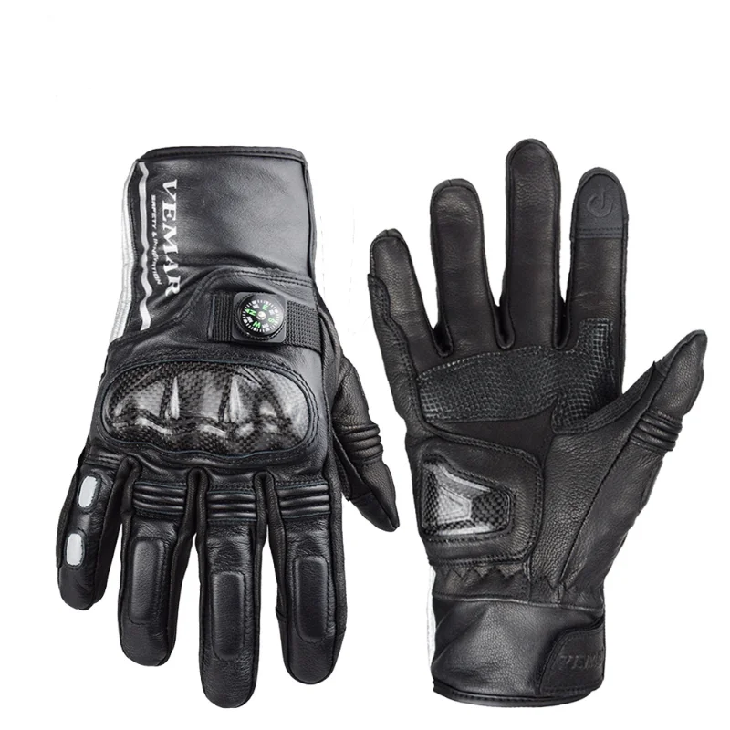 

New Winter Motorcycle Leather Gloves Men's Thickened Warm and Waterproof Riding Gloves with Compass Riding Equipment