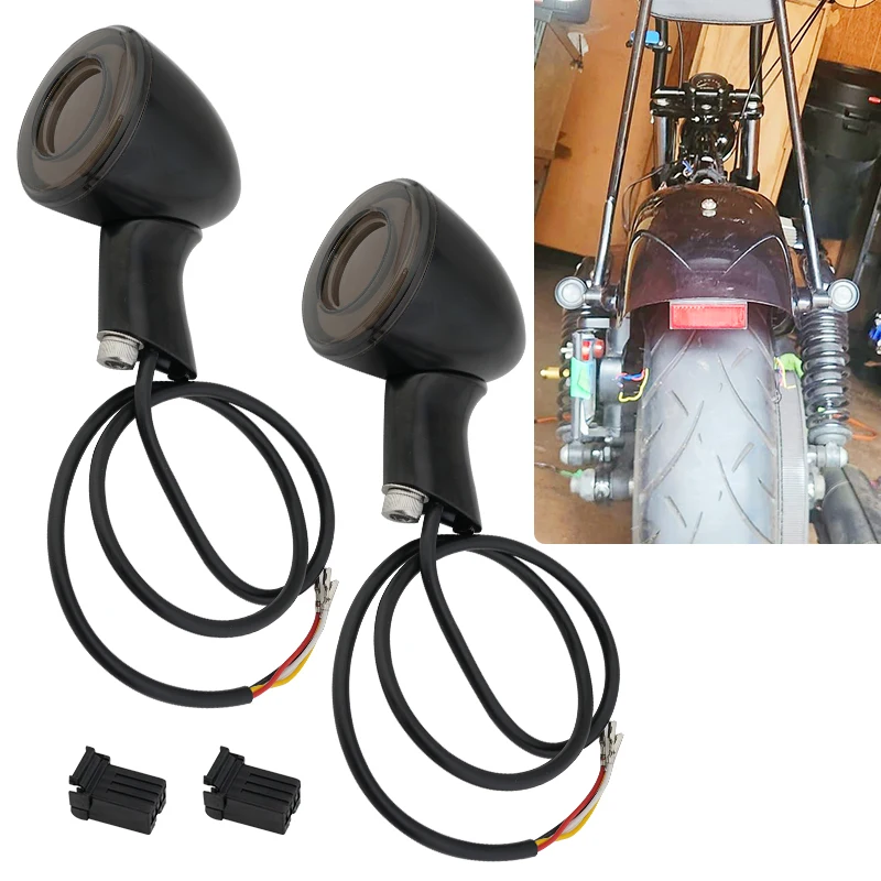 Motorcycle LED Rear Turn Signals Brake Running Light Black Bullet Head For Harley Sportster XL883 XL1200 72 48 1992-up