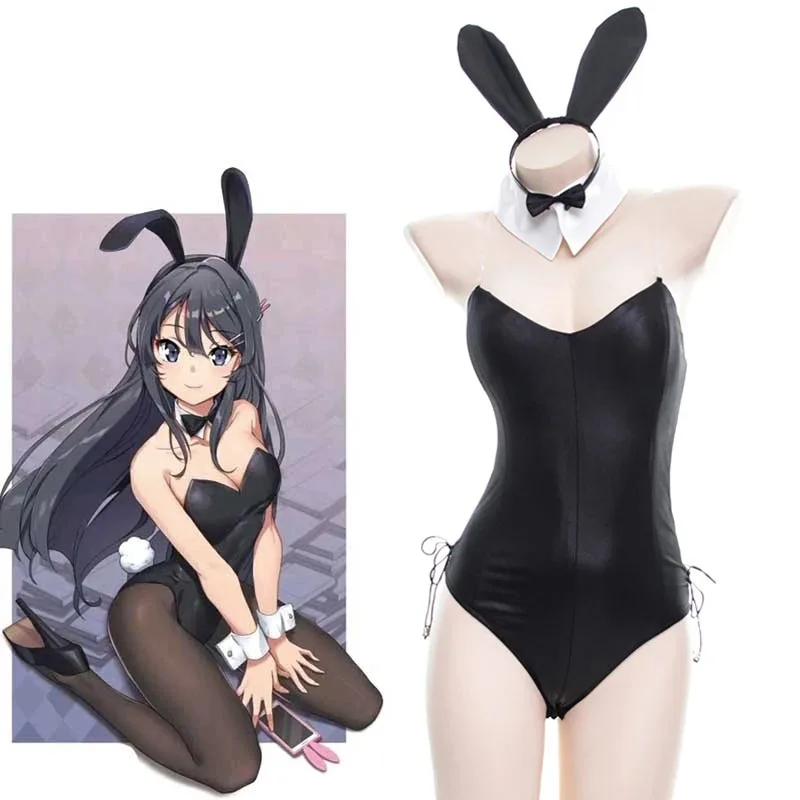 

Sexy Cute Bunny Girl Cosplay Jumpsuit Anime Sakurajima Mai Bunny Girl Senpai Cosplay Costume Faux Leather Woman Rabbit Bodysuit