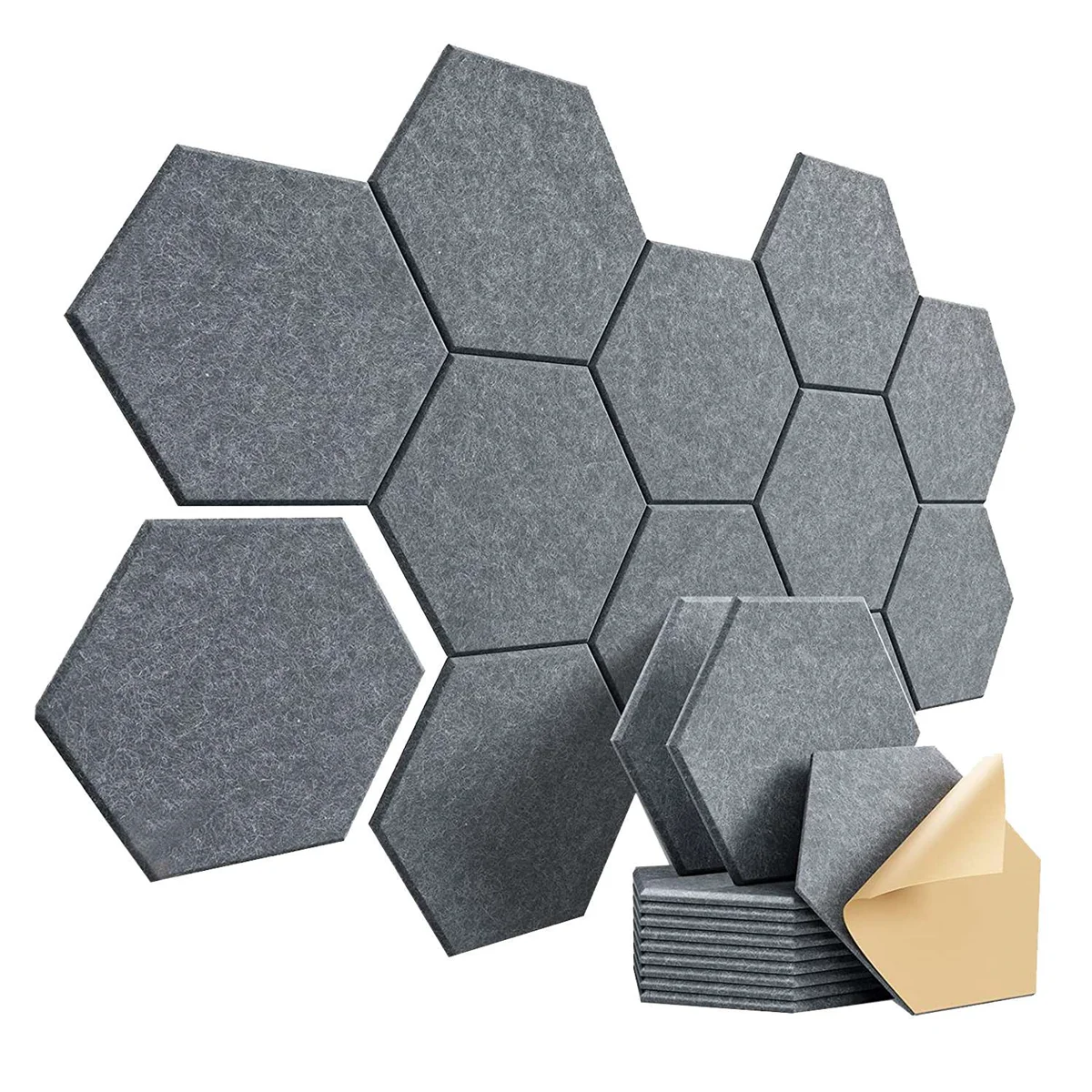 12Pcs Self-Adhesive Sound Proof Foam Acoustic Panels,12X10X0.4In Hexagonal,Reduce Noise and Eliminate Echoes,Drak Gray