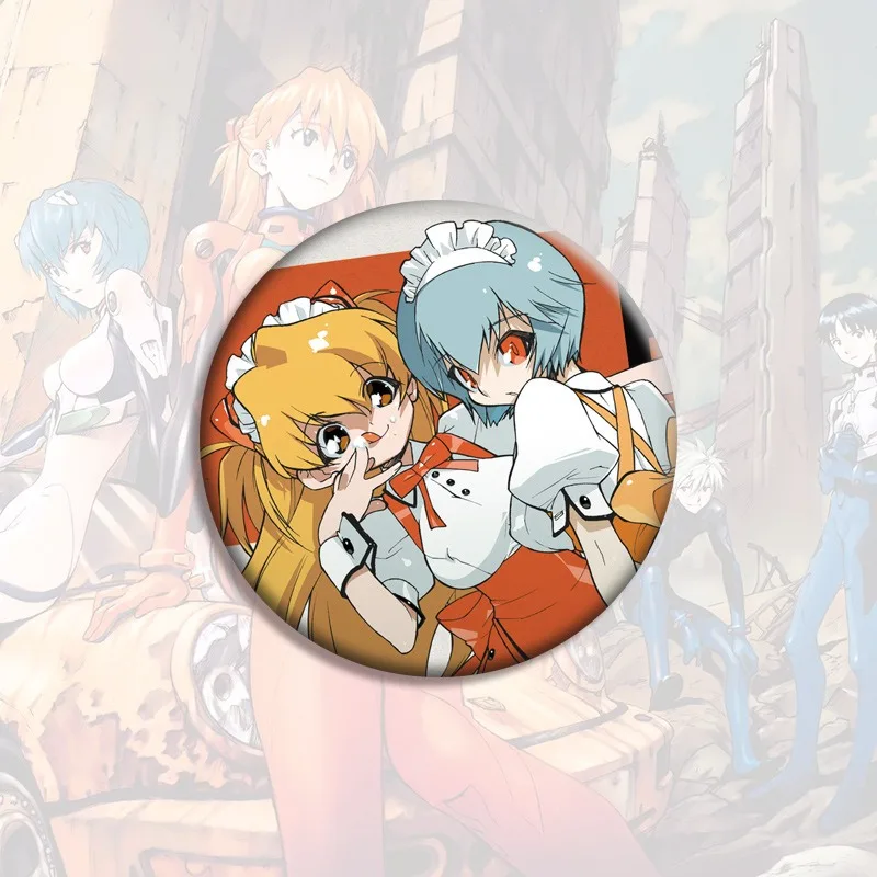 58MM Neon Cute Genesis Classic Evangelion Anime Peripheral Gift Fine Sand Texture Double Flash Holographic Anime Badge Gift view 5