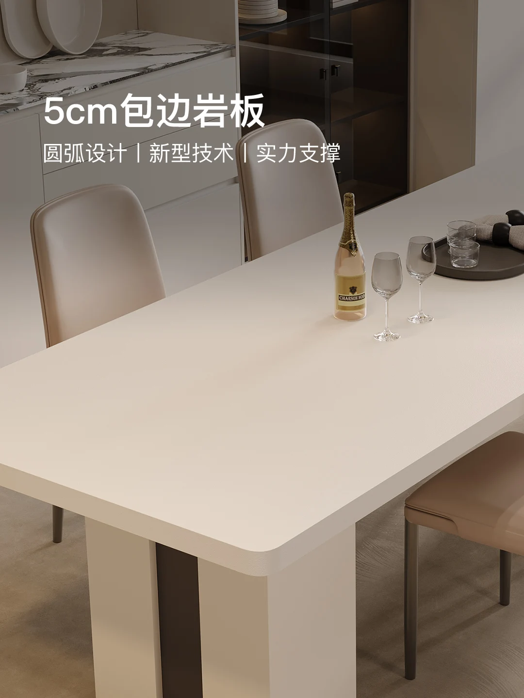 Minimalist white thickened slate dining table modern simple home living room rectangular dining table solid wood