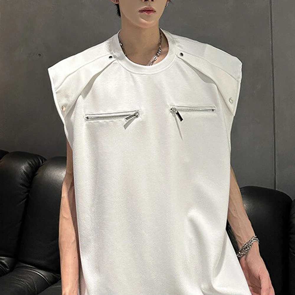

Summer New Men's Solid Color Zipper Sleeveless T-Shirt American Fashion Trend High Street Loose Breathable Niche Men's Tops