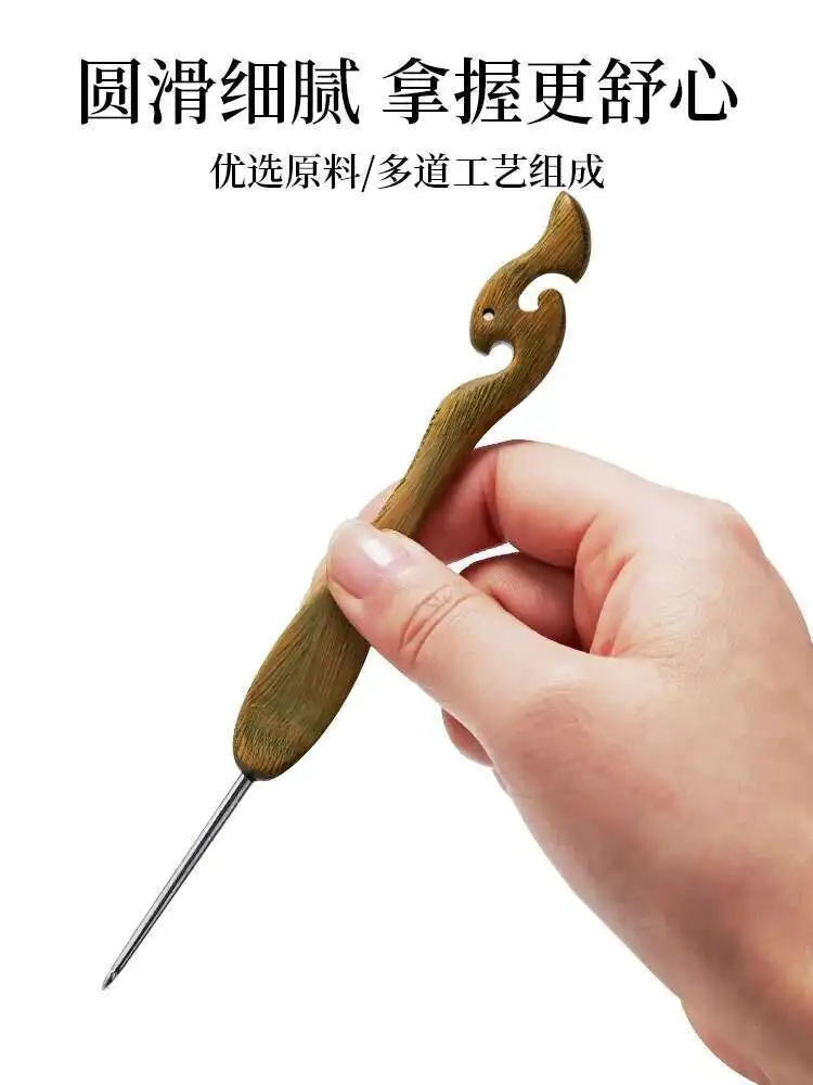 خشب الصندل الأخضر مقبض إبرة كروشيه إبرة تلميع يدوية الفولاذ المقاوم للصدأ إبرة دمية الغزل مواد النسيج