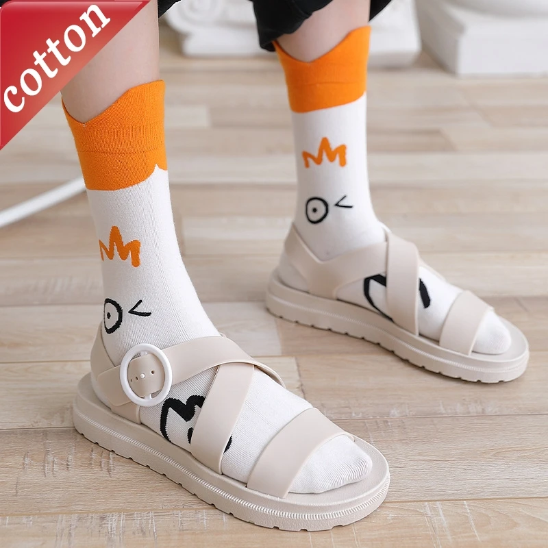 Damensocken, koreanische Cartoon-Ente, niedlich, lustig, Kawaii, hochwertige, bequeme Sport- und Freizeit-Baumwollsocken für Mädchen, Großhandel