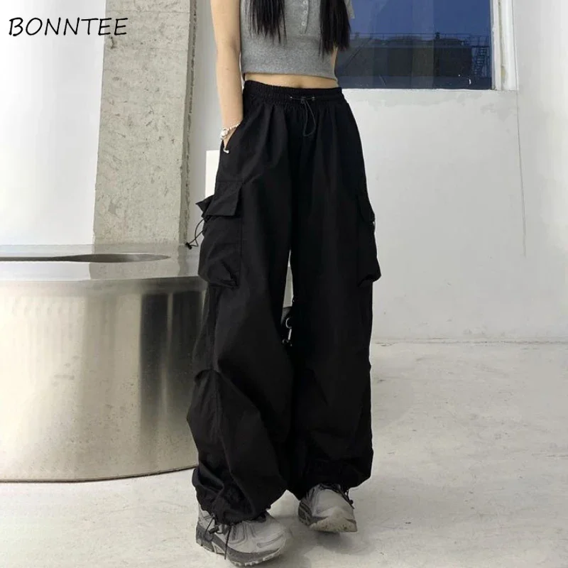 

Cargo Pants Women Kroean Fashion Solid High Waist Pockets Chic Casual Loose Fit Streetwear Spring Trousers Ins Hip-hop All-match