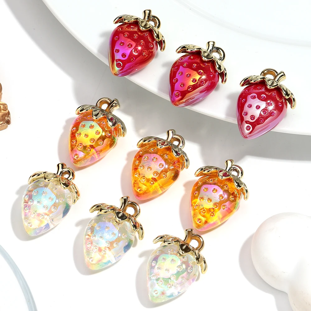 10 Stück transparente 23 x 31 mm Erdbeer-Acryl-Charms, schillernder Anhänger für DIY-Schmuckherstellung, Halskette, Schlüsselanhänger, Ohrzubehör – Detail 7