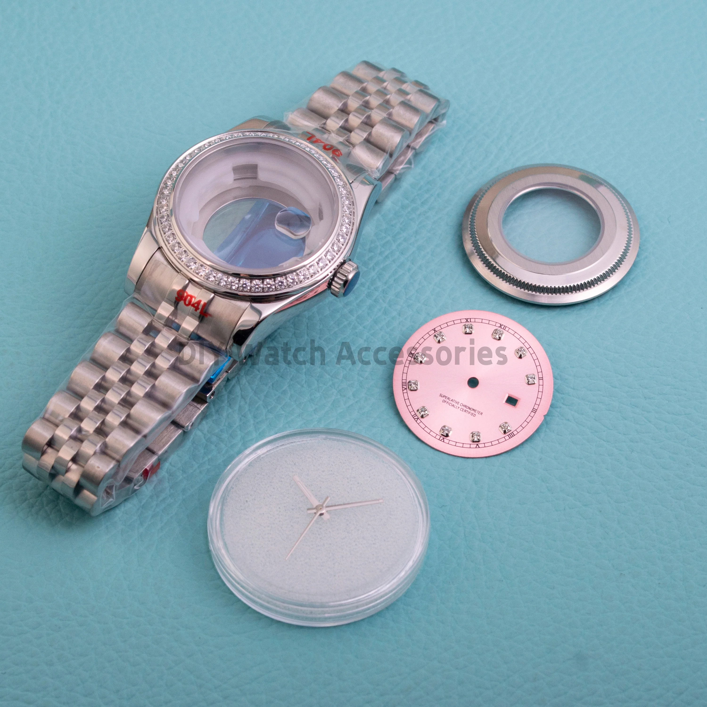 

NH05 Women's Diamonds Case Strap Luminous Dial Hands Sapphire Glass Case Stainless Steel For NH05 NH06 Movement 33mm Watch Case
