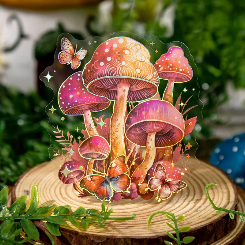 

10Pcs Mushroom Forest Series Decorative Pet Sticker Vintage Stamped Collage Scrapbooking Label Diy Diary Album Journal Planner
