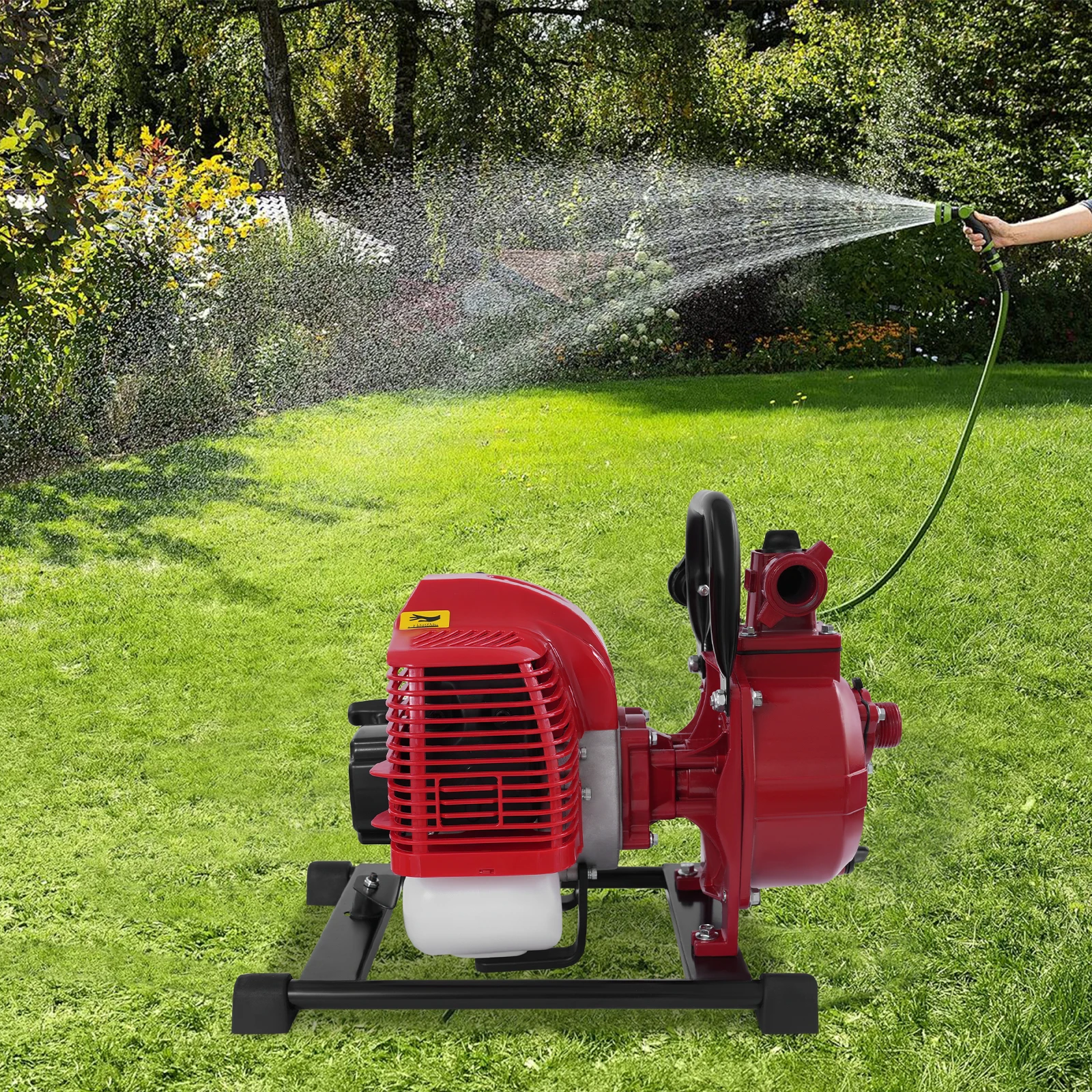 2-Stroke Water Pump with 2m Water Inlet Pipe 43cc 1.25kw Air-cooled Portable Water Pump for Tank Filling Sprinkler Washing