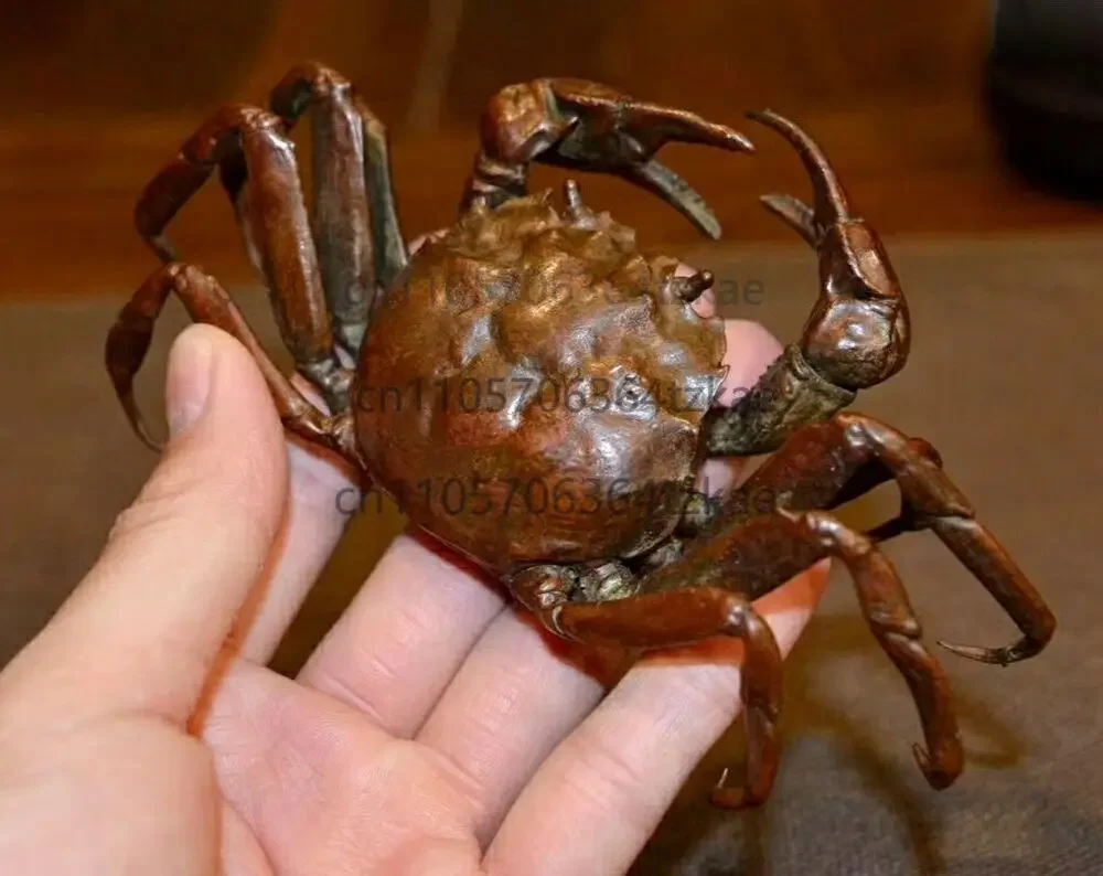 Big Solid Chinese Brass Crab Statue Handwork Tea Pet Lid Holder Decor