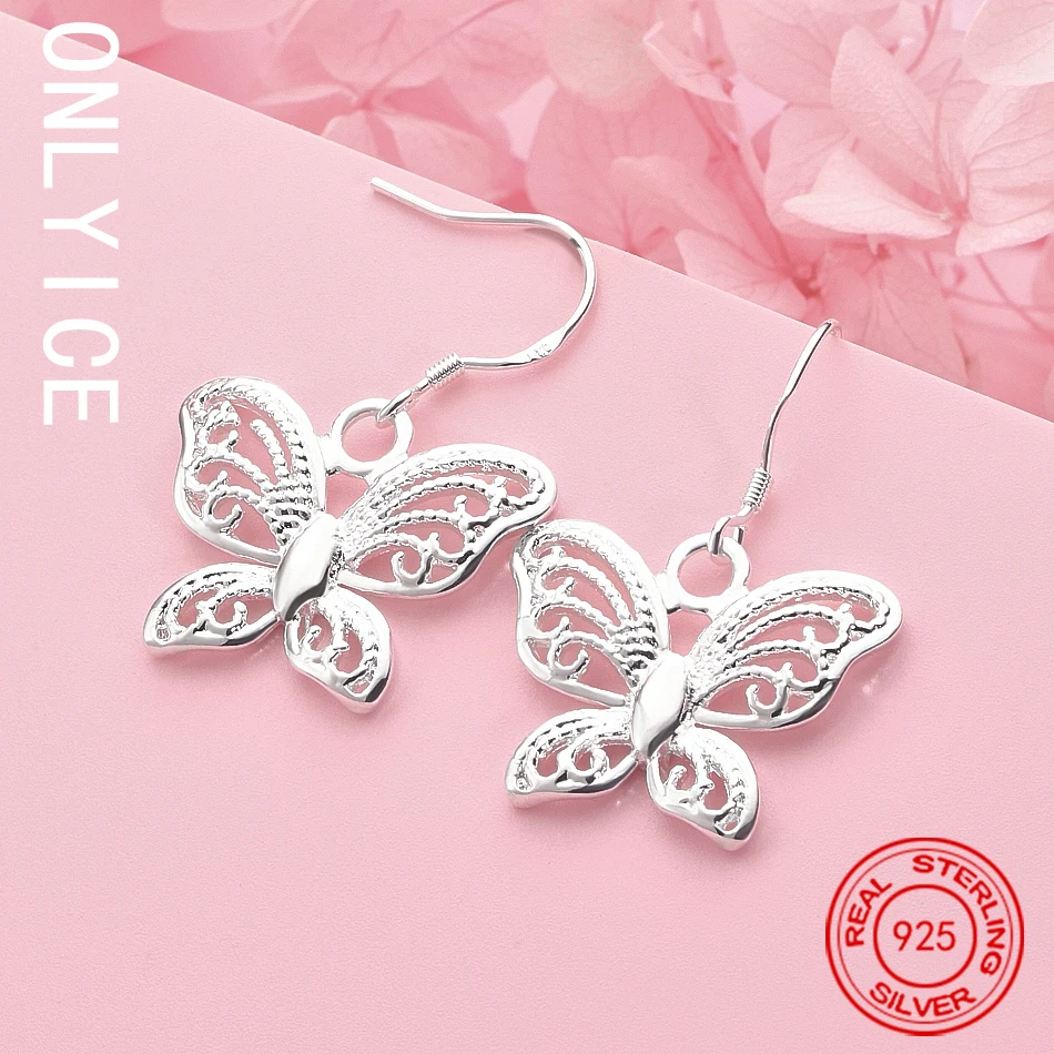 

New Charms Fashion Party Wedding Jewelry 925 Sterling Silver Romantic Butterfly Drop Earrings For Women Christmas Gifts