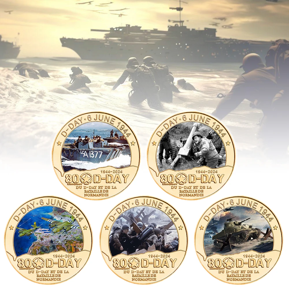 

5PCS Normandy 80Th Anniversary Landing Commemorative Coins Set in Bag Operation Overlord Military Challenge Coins Christmas Gift