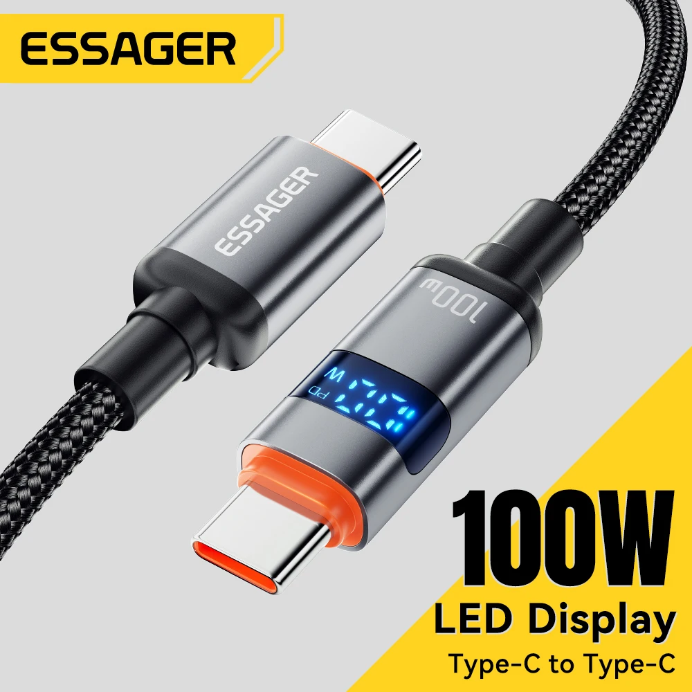 Essager Digital Dispaly USB Type C To USB C Cable For Huawei mate60 100W Fast Charging Charger Wire Cord For Macbook pro Xiaomi