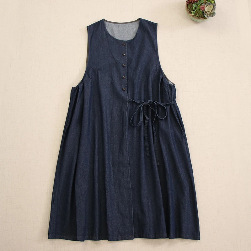 Autunno New Japanese Mori Girl Vintage asimmetria Denim Blue Tank Dress donna Retro Casual Jeans larghi gilet abiti Outwear