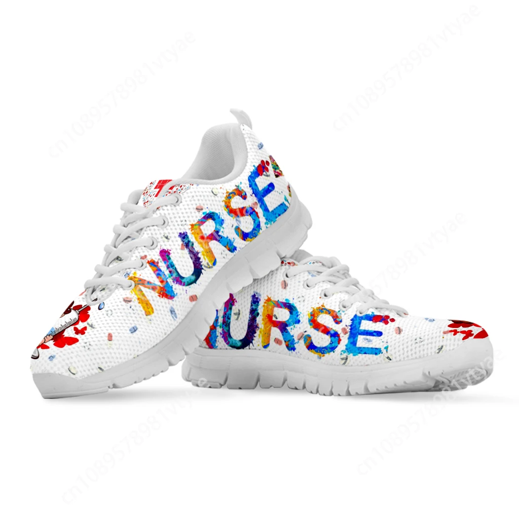 Custom Made Cute Hospital Cartoon Nurse Girls Pattern Sneakers Shoes for Women Breathable Lace up Flat Shoes Comfort Zapatillas