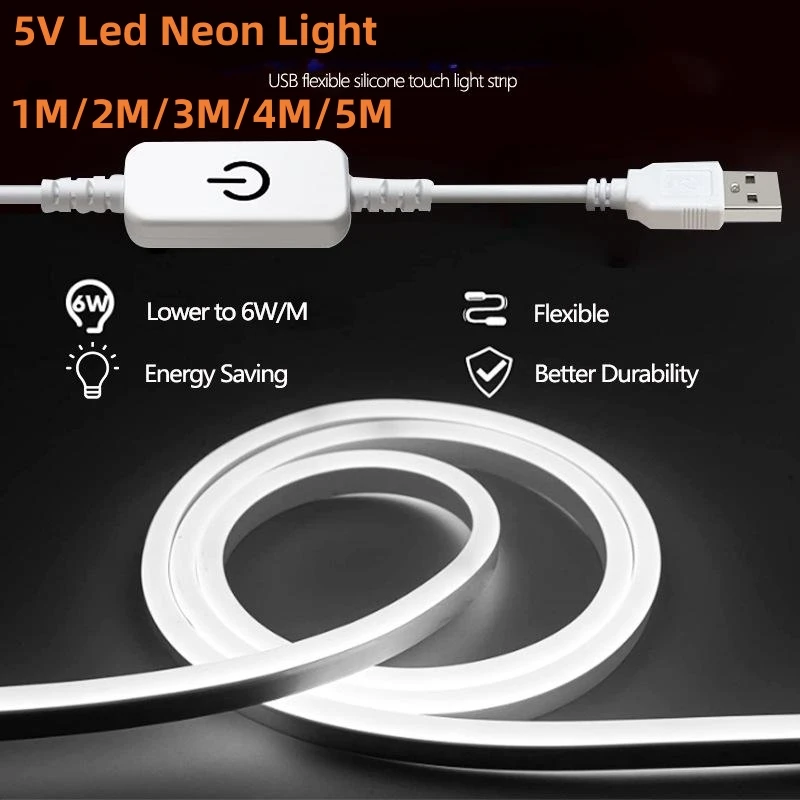 

1M/2M/3M/5M 5V USB Neon Light Led Strip Lights Waterproof Flexible LED NEON Tape Lights for TV Room Bathroom Cabinet Home Decor