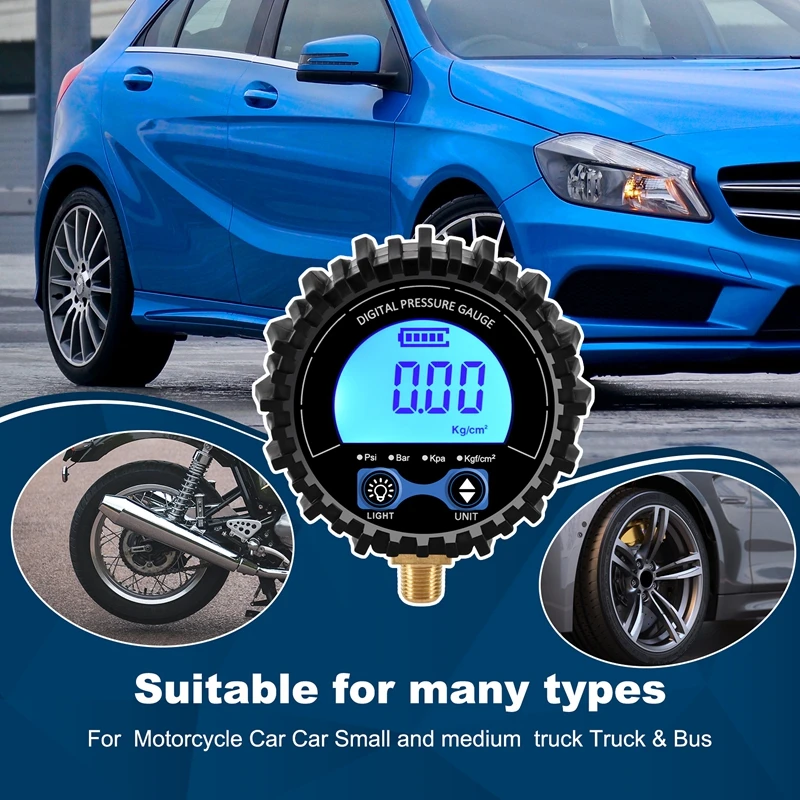 Tire Pressure Gauge Digital Tire Tester Display Air Pressure Manometer Quick Connect Coupler