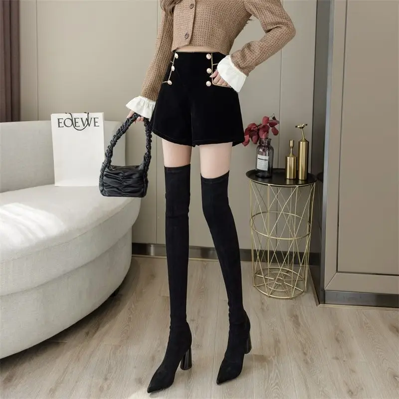 الشتاء شيك سراويل تقليدية عالية الخصر ألف خط واسعة الساق المرأة ort Bootcut بنطلون الكورية Sle زر مزدوج تصميم الإحساس TT948