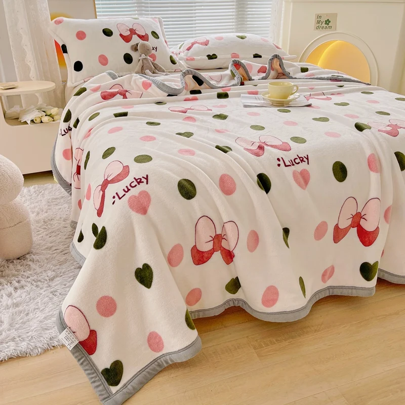 Bow Tie Milk Velvet Cozy Warm Blanket for Bed Soft Kawaii Fleece Single Double Blankets Comfortable Warmth Sofa Throw Blanket