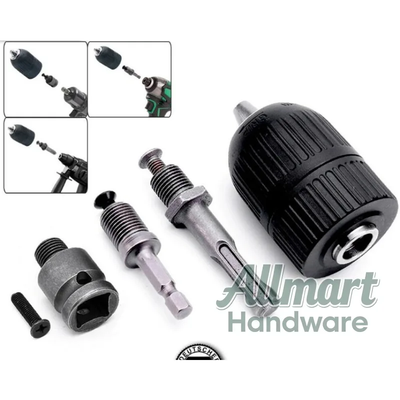 2-13MM Hand-Tight Drill Chuck Electric Drill Chuck + 3Pcs Adapter Rods Multi-Function Drill Conversion Accessories
