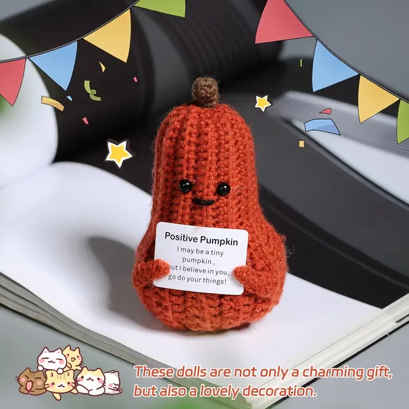 1pc Adorable Knitted Pumpkin Doll - Collectible Dolls - Handmade Inspirational Decor for Home & Party with Cute Fabric Design