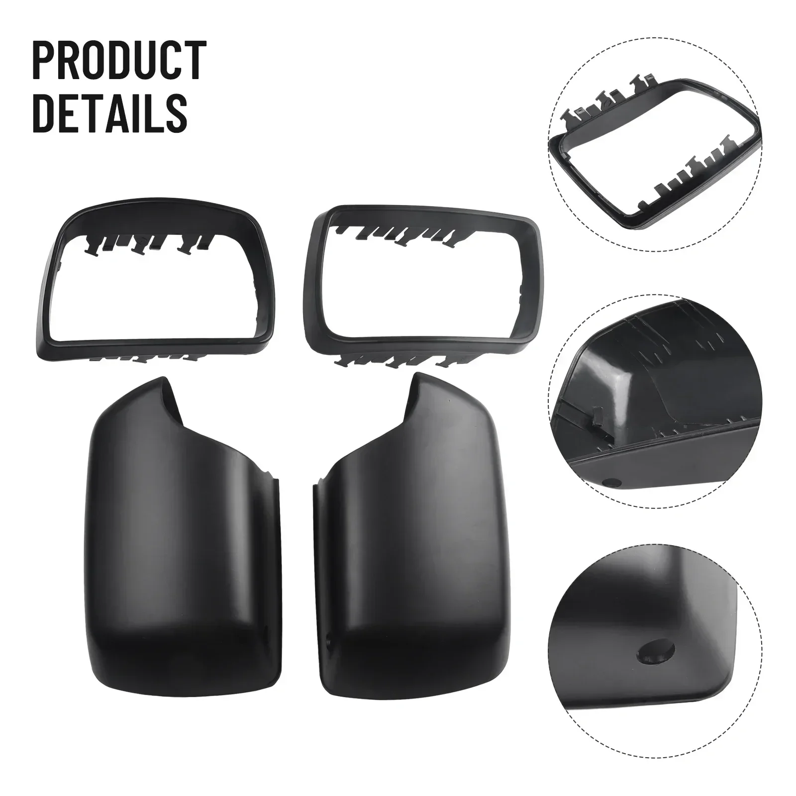 4pcs(Set) For BMW E53 2000-2006 Wing Door Mirror Cover Casing With LED Hole Matte Black ABS Plastic Exterior Trim Parts