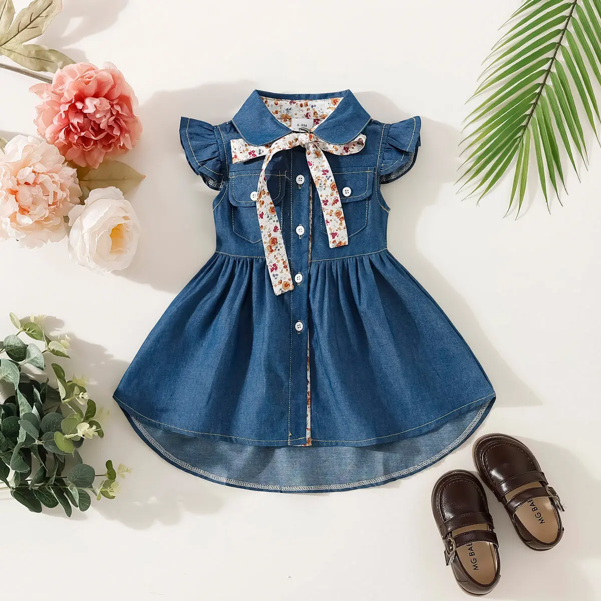 Princess Birthday Dress for Baby Girls: Adorable Sleeveless Denim Dress with Lapel