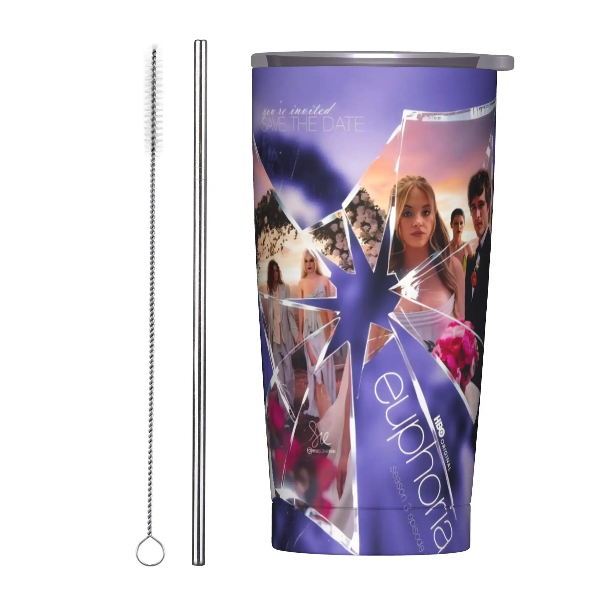 Euphorias Season 3 Gobelet isotherme sous vide avec couvercle et pailles, pour l'extérieur, les voyages et la voiture, 20oz