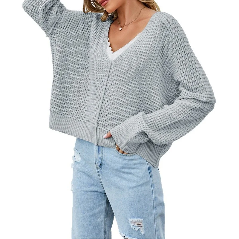 For Summer Vacation Solid Color Summer Blouse Waffle Knit T-shirt XL Fashionable V-neck T-shirt Fashion Style Design