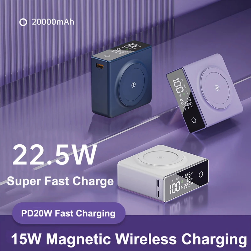 

20000mAh Magnetic Wireless Power Bank 22.5W Fast Charging For iPhone 15 Huawei Xiaomi Samsung PD 20W Powerbank with Touch Screen