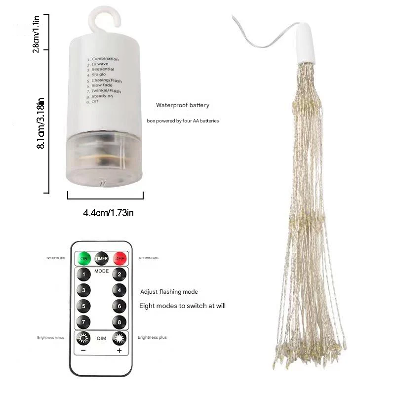 أضواء الألعاب النارية LED مع جهاز تحكم عن بعد، 8 أوضاع إضاءة، مقاومة للماء، ديكور عيد الميلاد والهالوين، حفلة داخلية وخارجية، حديقة الزفاف DIY