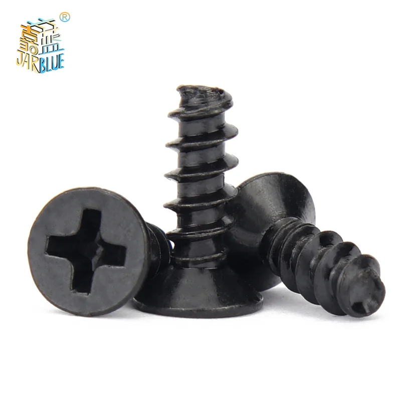 100pcs/lot Cross Recessed Countersunk Head Self-tapping Screw M1 M1.2 M2 M2.3 M2.6 M3 M4 M5 Black Carbon Steel Mini Screw