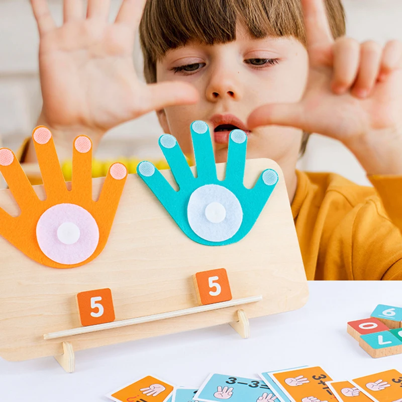 Juguete de matemáticas con números de dedo de madera para niños, juguetes Montessori, juego de inteligencia para niños pequeños, juguetes educativos de Aprendizaje Temprano para contar