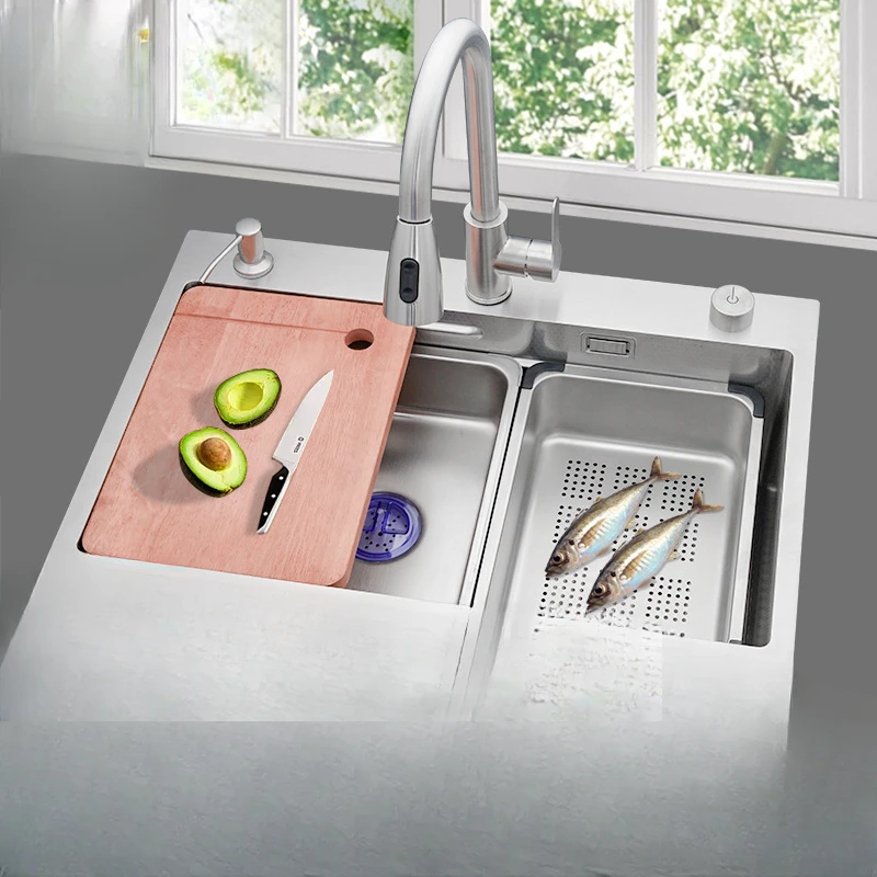 large single sink, middle table, lower basin, kitchen sink, vegetable sink, thickened sink