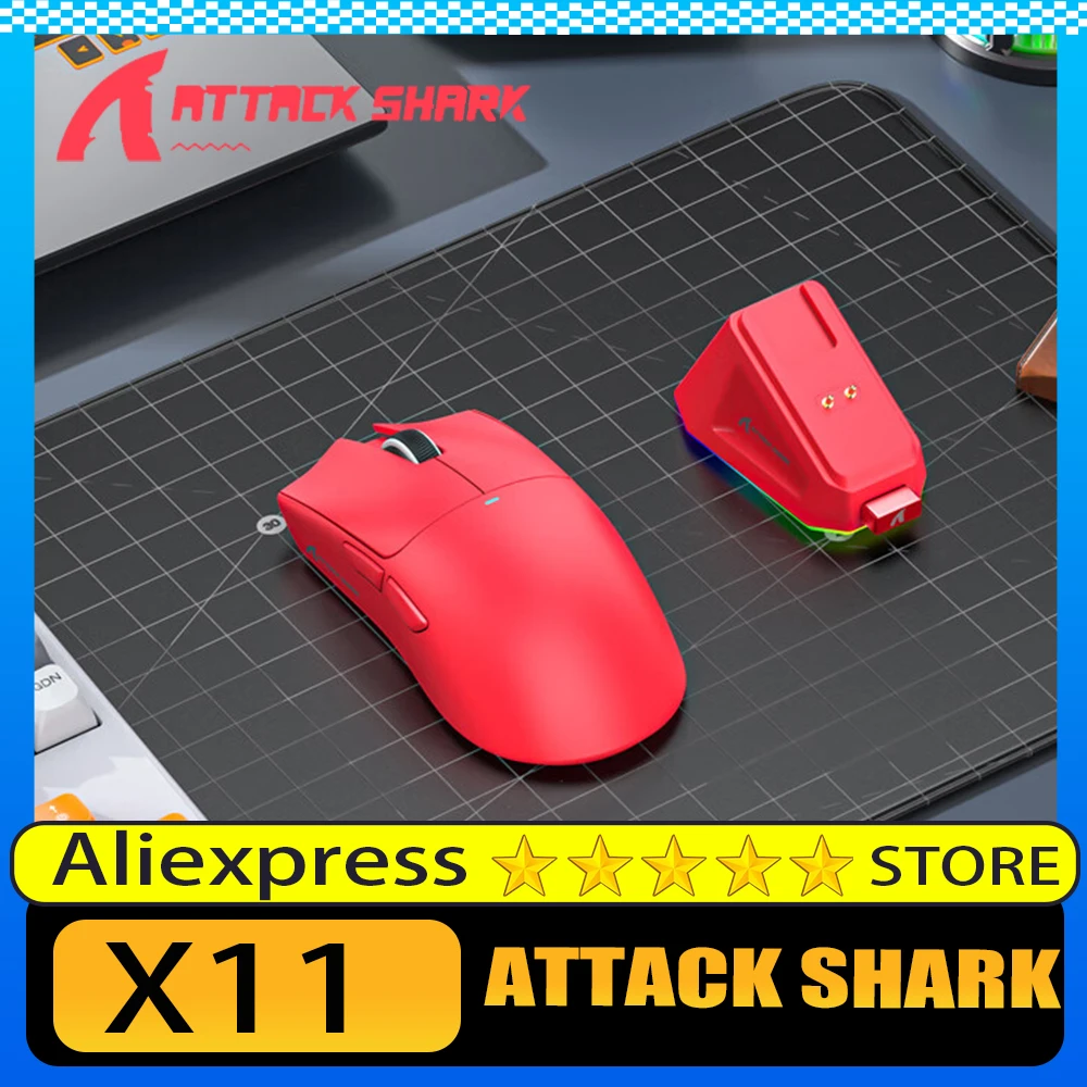 

Беспроводная мышь Attack Shark X11 Paw3311, датчик 22000 точек на дюйм, три режима RGB, легкая игровая мышь для киберспорта, магнитное основание, подарки для ПК