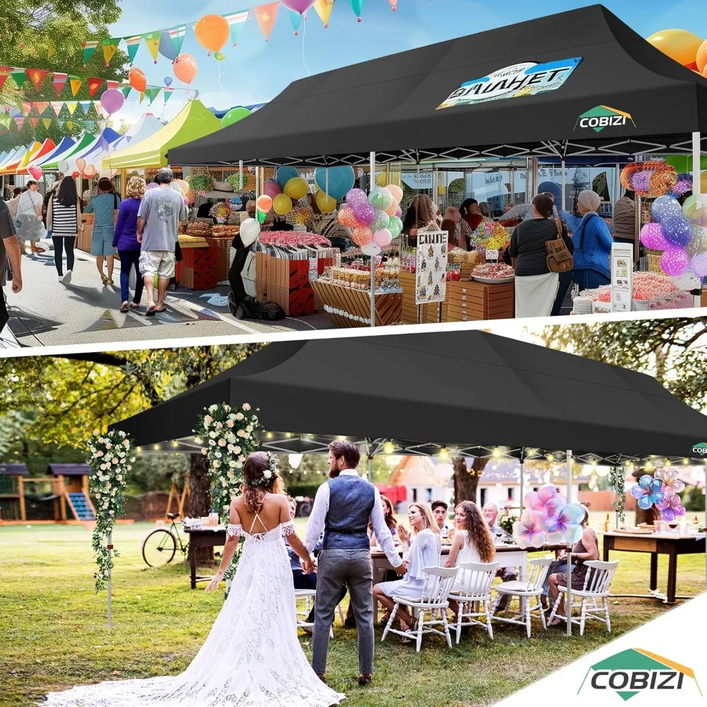 10x30 Pop Up Canopy Tent with 8 Removable Sidewalls, Easy Setup Canopy with Roller Bag & Sandbags，Waterproof and UPF50+ Gazebo