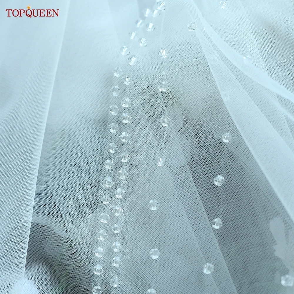 TOPQUEEN Elegant Bridal Veil Fingertip Length Veil Clear Crystal Edging With Hair Comb Wedding Accessory V85