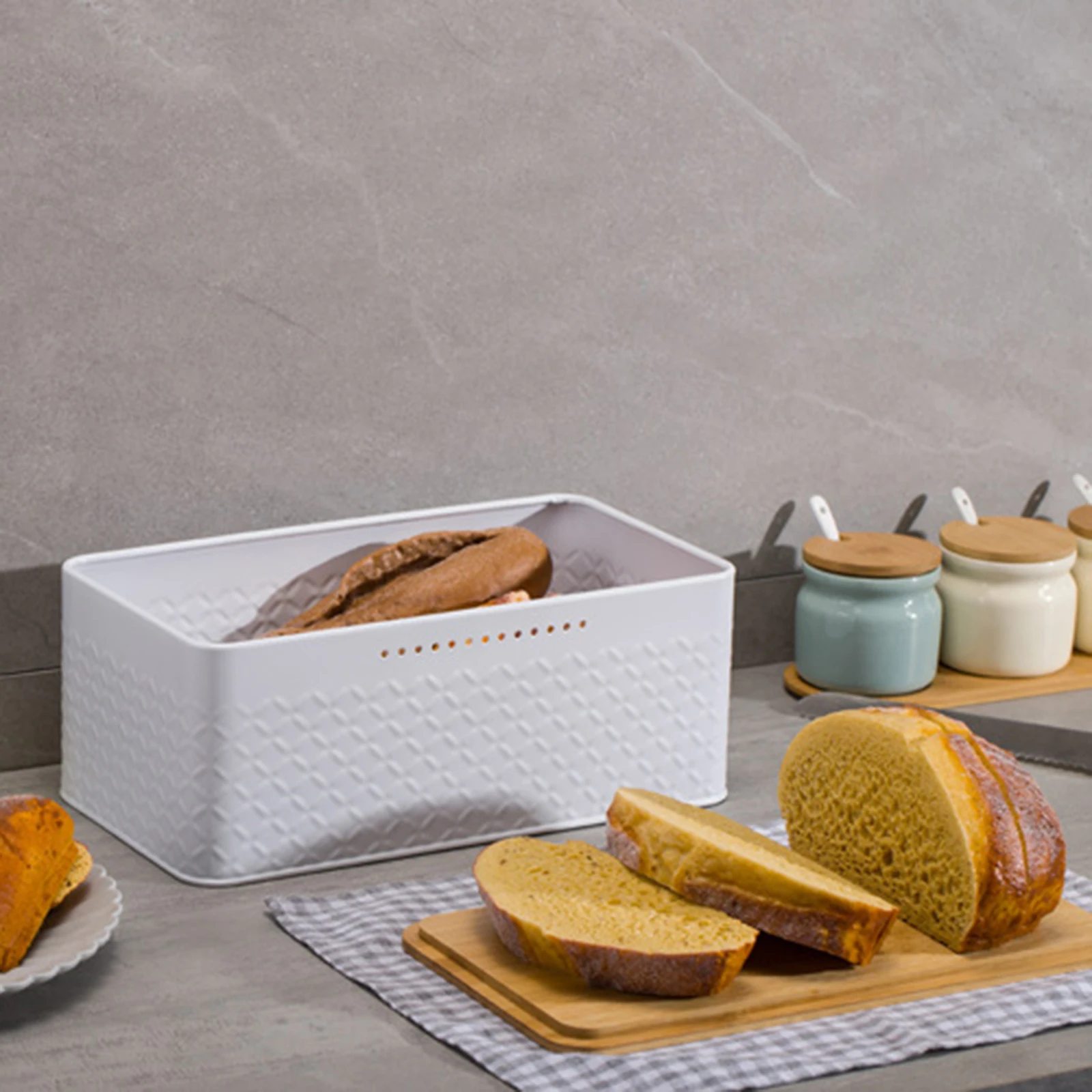 Metal Bread Box Bread Storage Bin with Lid Kitchen Food Storage Container for Kitchen Countertop Home