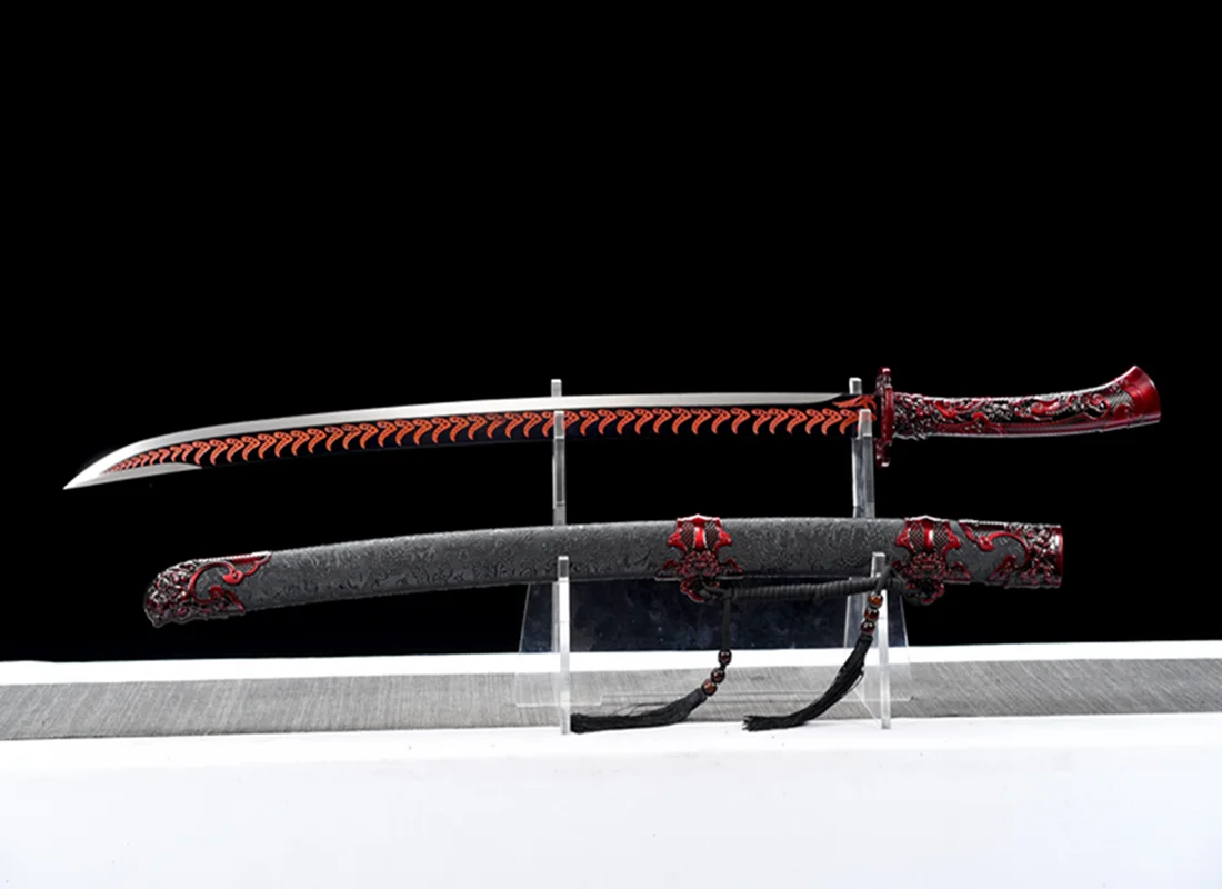 Red blood knife clear knife embroider spring knife one high manganese steel hand forged sword without cutting edge