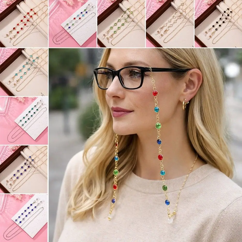 Trendy Colorful Crystal Beads Eyeglass Holder Anti Drop Multicolor Sunglass Lanyard Straps Nonslip Eyeglasses Strap Women Men