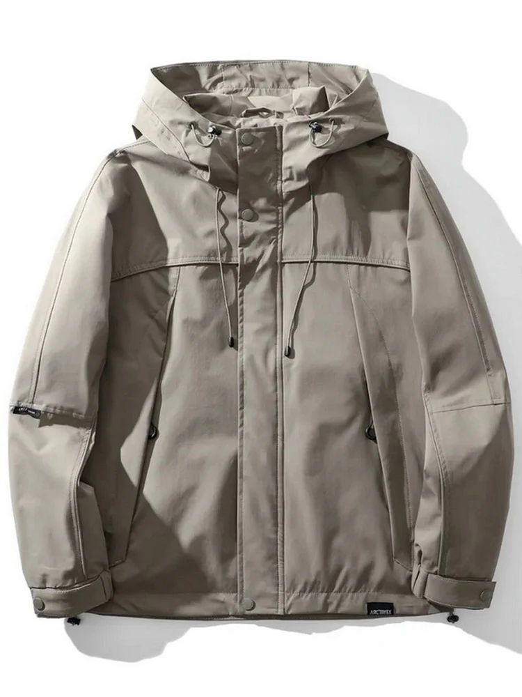 

New Advanced Outdoor Men's Casual Windproof Waterproof Breathable Hooded Jaet Loose Spring Autumn Polyester Fiber Zipper