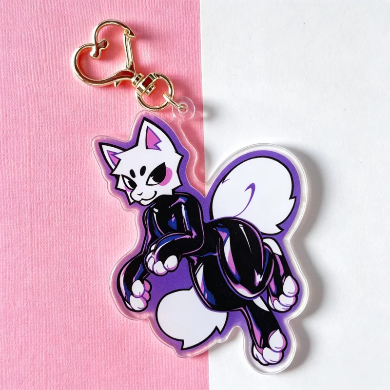Porte-clés en acrylique Latex Kitty Anthro Furry, breloque Fursona chat blanc mignon, pendentif de sac, animal de dessin animé, objet de collection, cadeau pour les fans